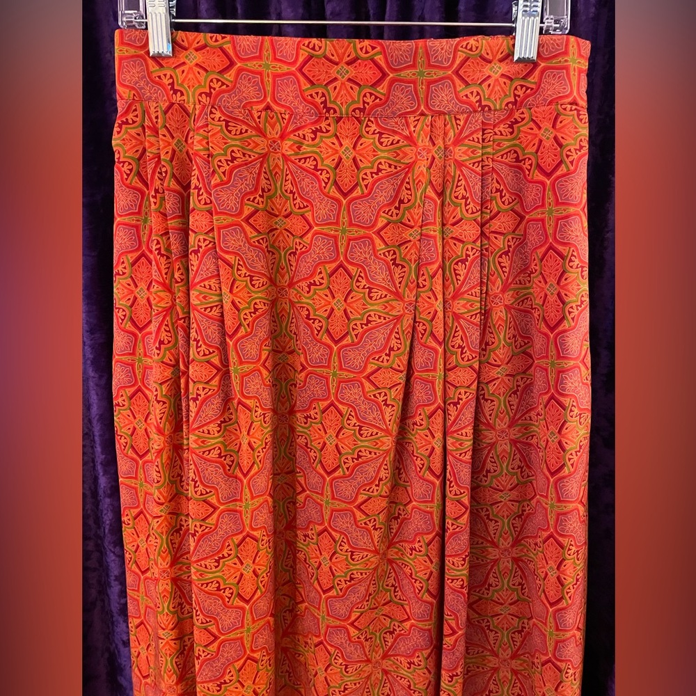 EVAN- PICONE rusty orange & red 100%silk pleated midi-maxi pencil skirt Vintage - Picture 4 of 16